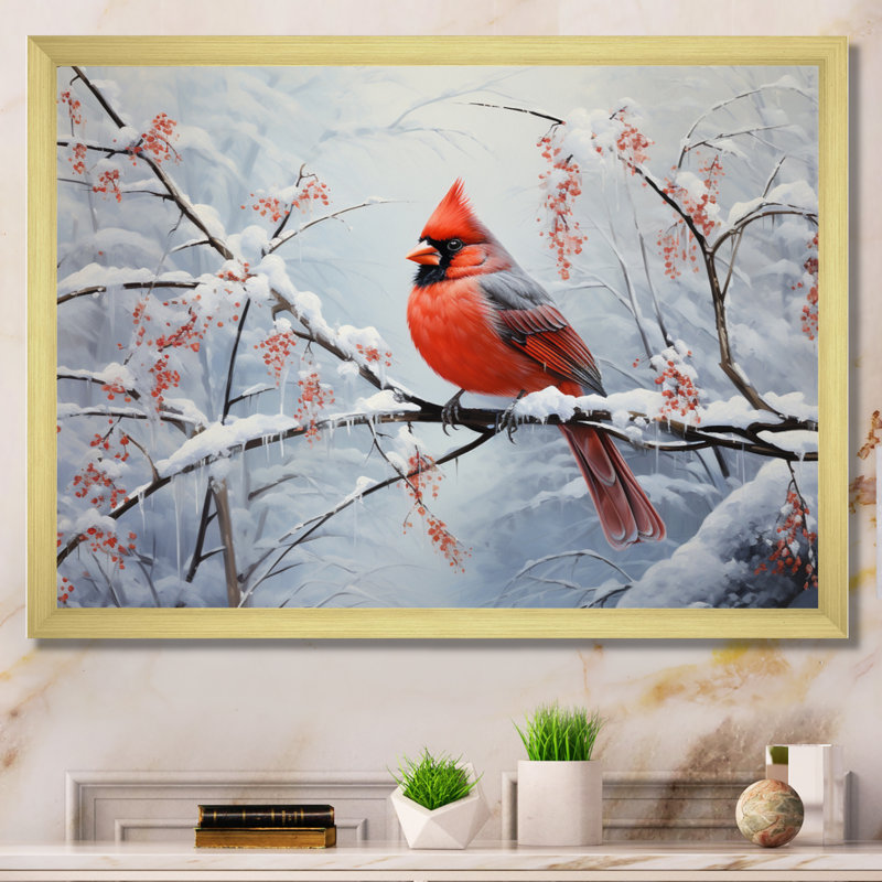 Canada, cardinal rouge, Winter Wonderland IV - impression, H 30 po x l 40 po x P 1,5 po, Cadre doré simple