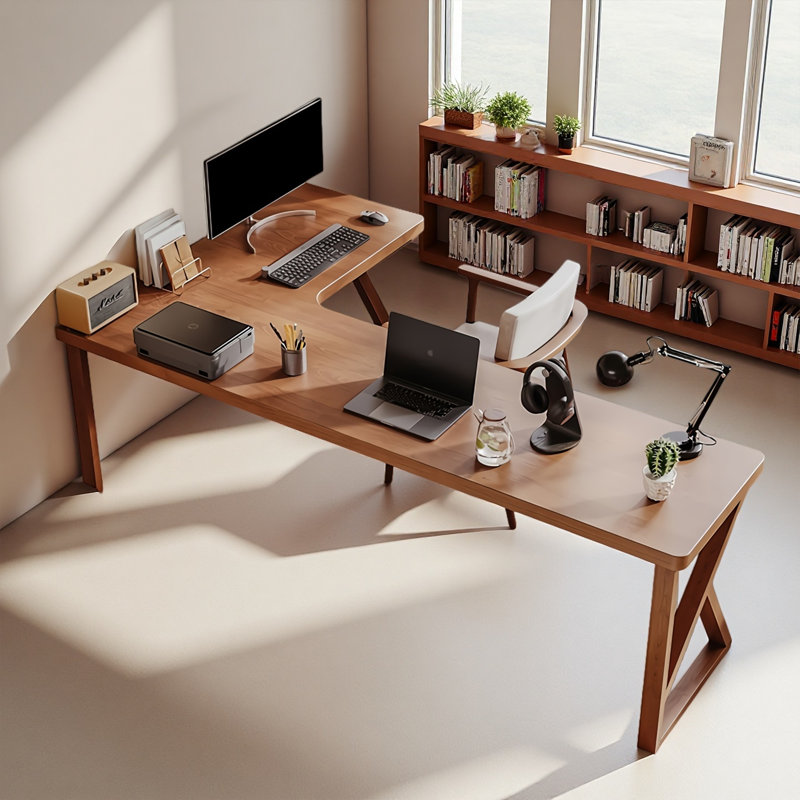 Bureau simple en L en bois de pin massif