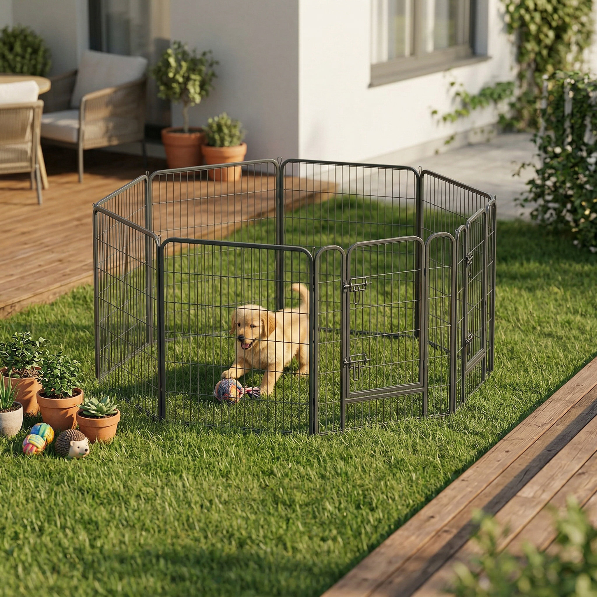 EFPerfect 8 Panel Metal Pet Exercise Pen Panels With Single Door, Diy ...