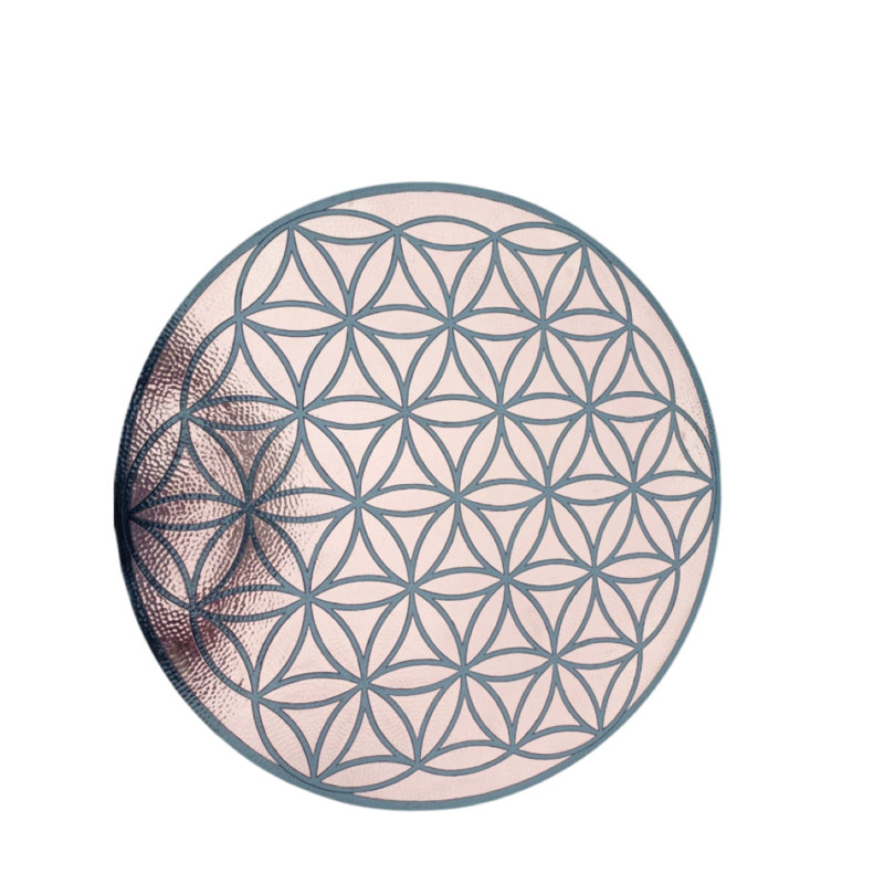 48" Flower of Life Engraved Copper Round Dining Table | Luxury Artisan Crafted Dining