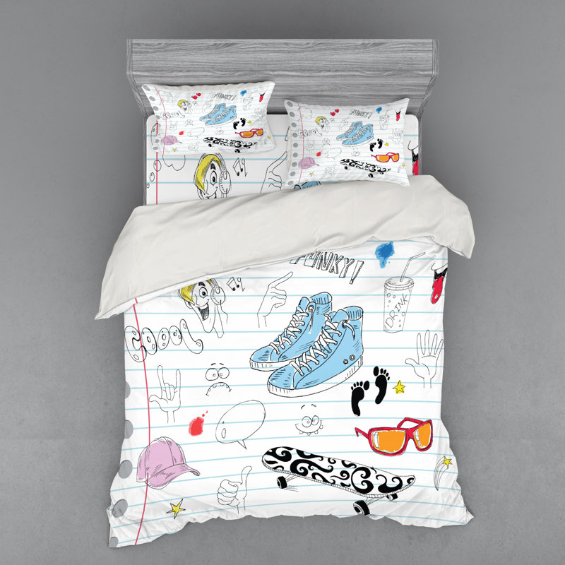 Ensemble de housse de couette doodle, Housse de couette grand + 3 pièces supplémentair