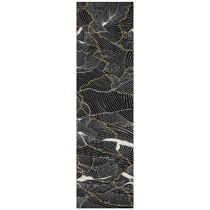Sahari Black Washable Indoor-Outdoor Rug - , 2'3" x 7'6"