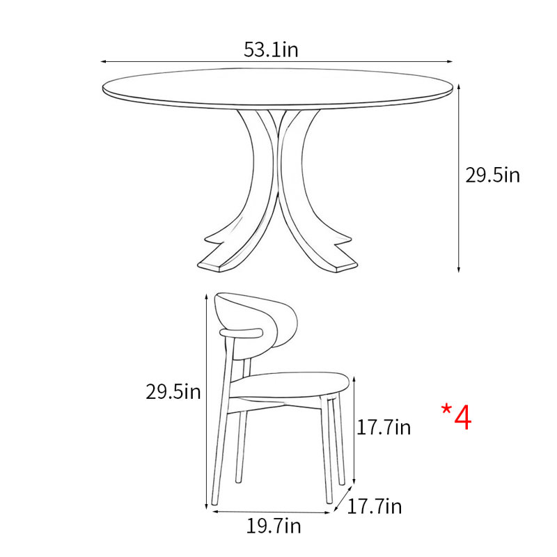 Ensembles de table de salle à manger ronds légers et luxueux, H 29,5 po x L 53,1 po x l 53,1 po