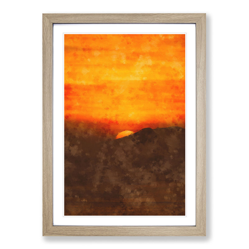 Orange Sunset Abstract - Picture Frame Painting Print, 45cm H x 33cm W x 2cm D, Oak Framed