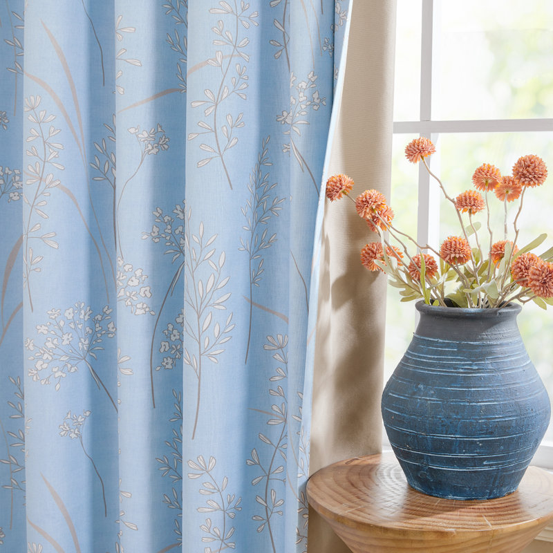 100% Blackout Floral Print Polyester Thermal Insulated Curtains With 12 Metal Rings & 12 Hooks, Pinch Pleat Window Treatments For Bedroom/Living Room (Set of 2)