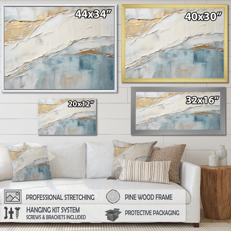 «Chrysi - Coastal Minimalisme», reproduction sur toile encadrée, Cadre doré, H 30 po x l 40 po x P 1,5 po
