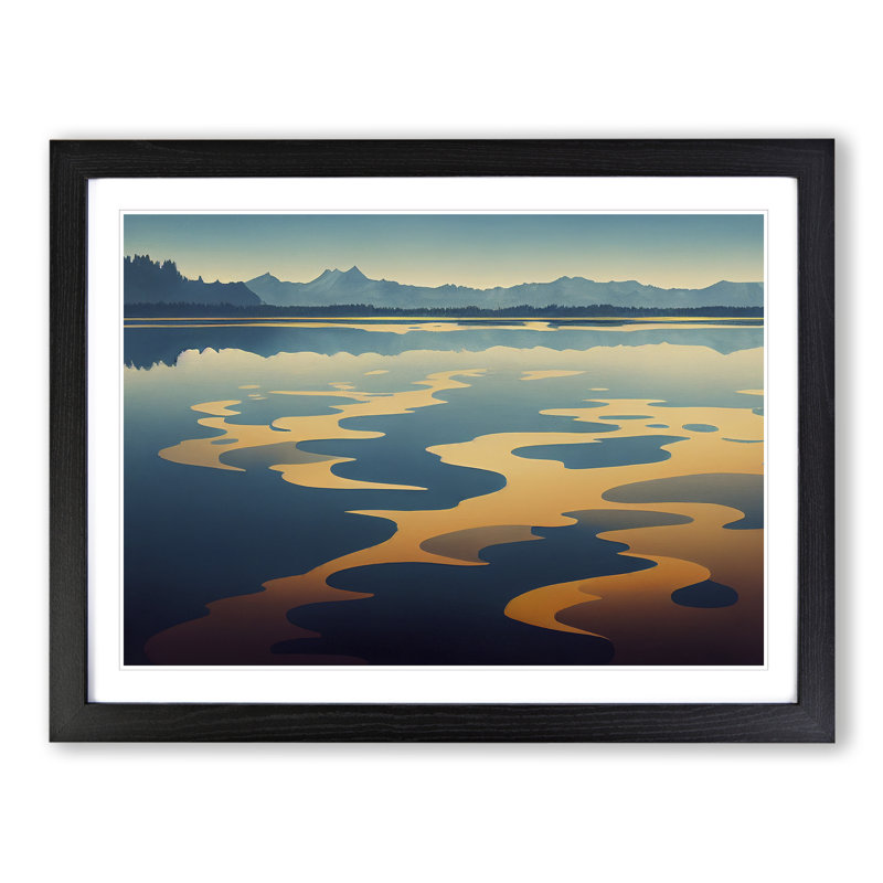 Golden Mountain Lake - Single Picture Frame Print, 46cm H x 64cm W x 2cm D, Black Framed