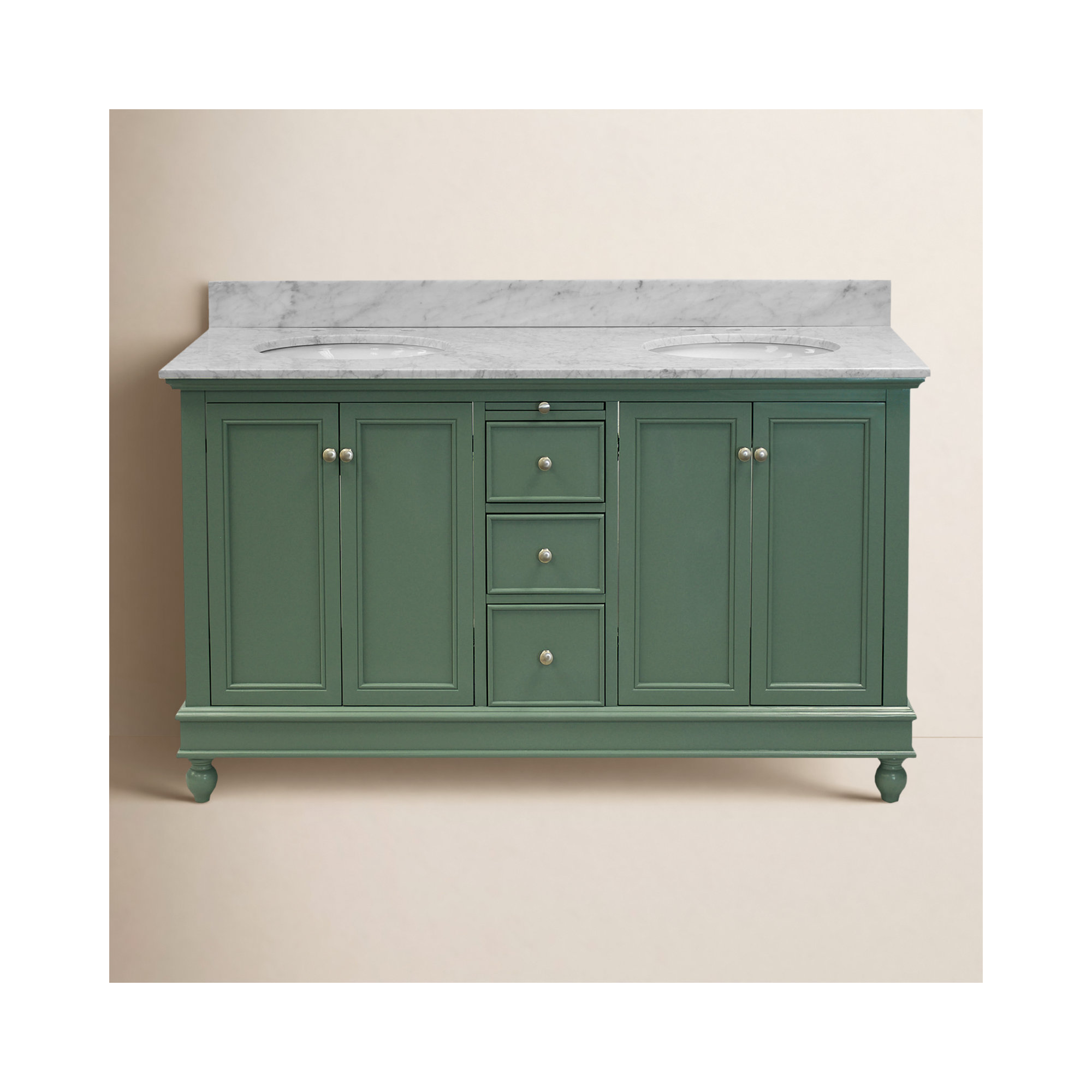 Ferdinand 60'' Double Bathroom Vanity, Sage Green, Carrara Marble