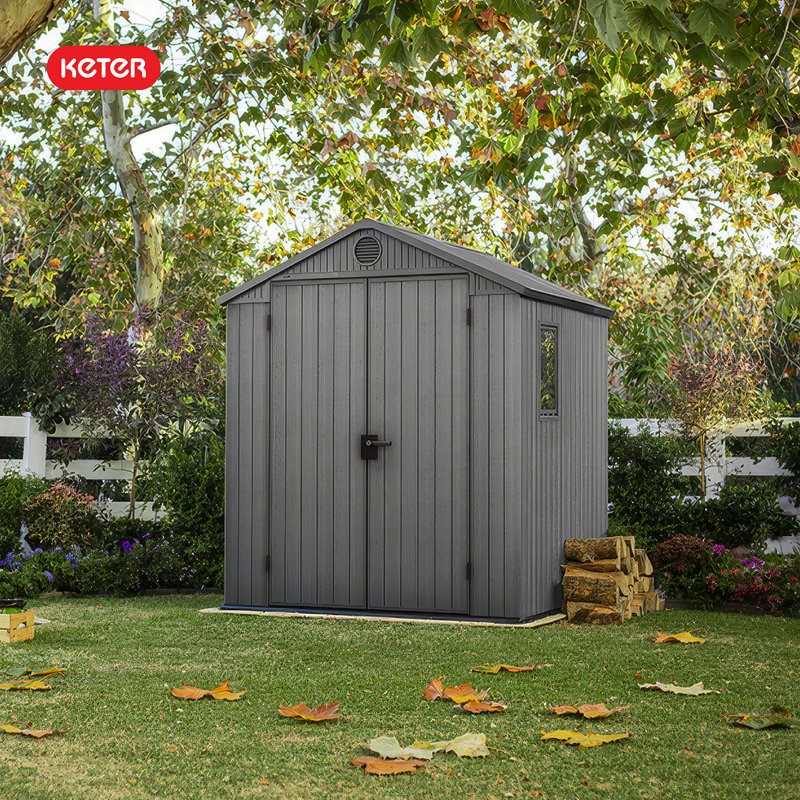 Keter Darwin 6x6 ft. Durable Resin Outdoor Storage Shed With Floor and Double Doors for Garden Patio Furniture and Tools, Graphite