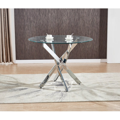 Matte Round Glass Top with Steel Base Dining Table