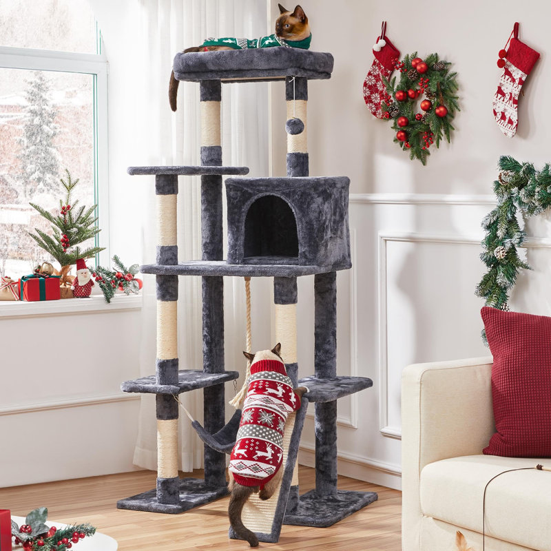Large Gray Multi-Level Cat Tree with Sisal Scratching Posts
