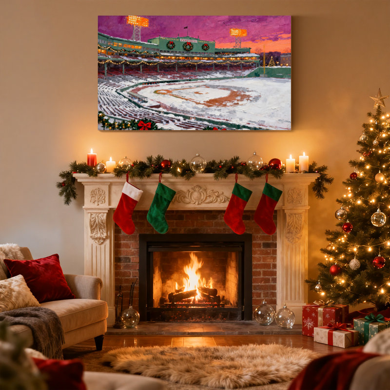 «Christmas Christmas Decorated Baseball Stadium Snowy Evening», ensemble de 3 impressions sur toile, H 12 po x l 18 po