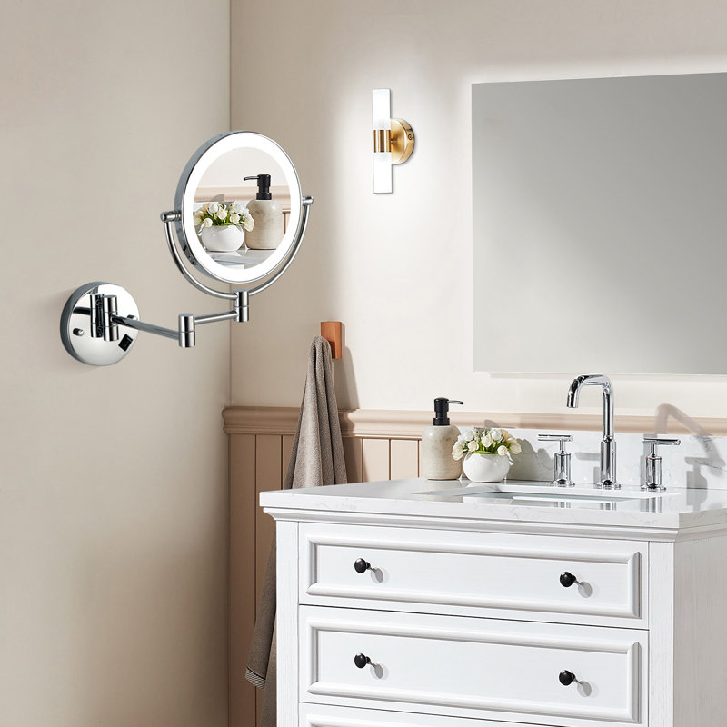 8 Inch Double-Sided Led Vanity Mirror 1X/3X Magnification,3 Color Lights, 360° Extension Rotation Foldable,Hardwired, Chrome