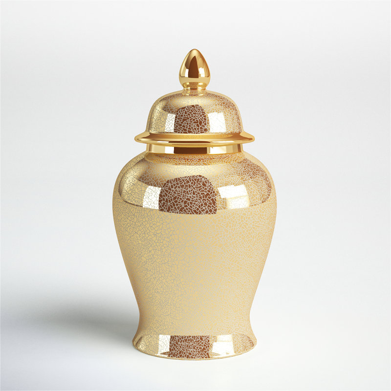 Pot de temple chinois intemporel, 18", Doré craquelé