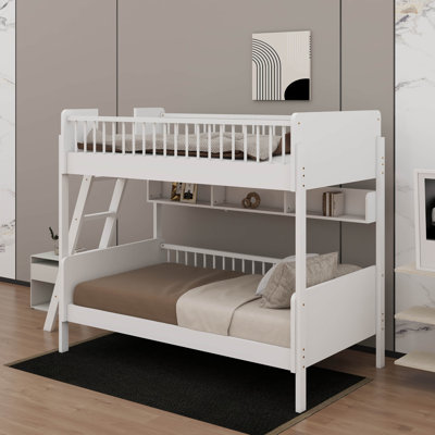 Lit superposé simple en bois avec 3 tablettes de rangement