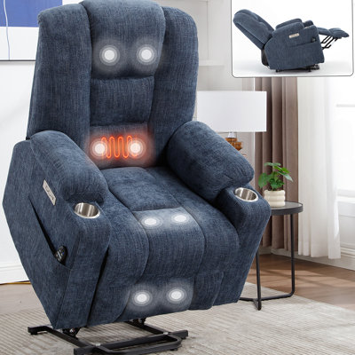 Large Power Lift Recliner Chair with Massage and Heat for Elderly, Overstuffed Wide Recliners, Heavy Duty Motion Mechanism with USB and Type C Ports, 2 Steel Cup Holders, Brown