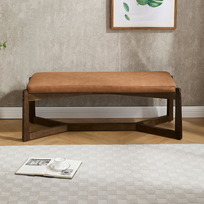 45 Inch Modern Entryway Bench Upholstered Bedroom Bench With Solid Wood Frame With Y-Shaped Foot, Brown