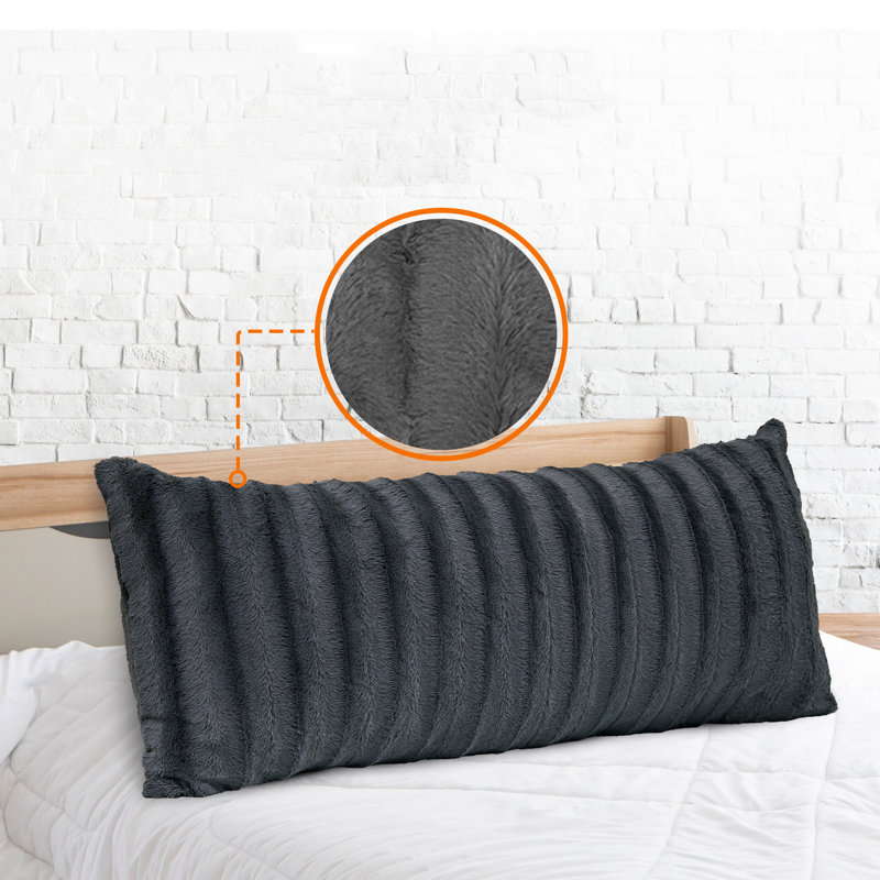 Gray Faux Fur Reversible Body Pillow 18" x 40"