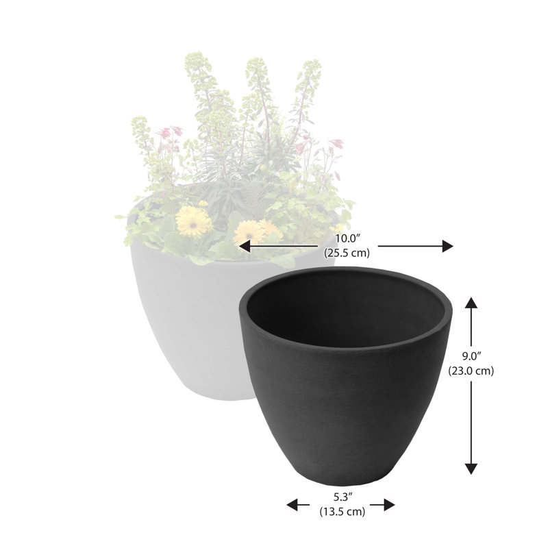 Kairon Round Curve Composite Pot Planter Set, Charcoal