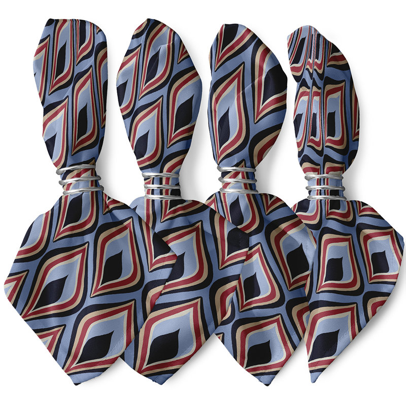 Cluny Polyester Geometric Square Napkin, Navy