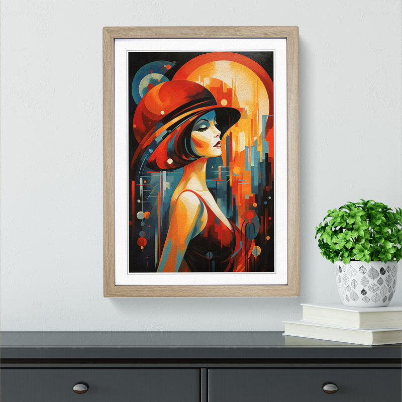 Art Deco Woman Action Painting - Framed Print, Oak Framed, 46cm H x 34cm W x 2cm D
