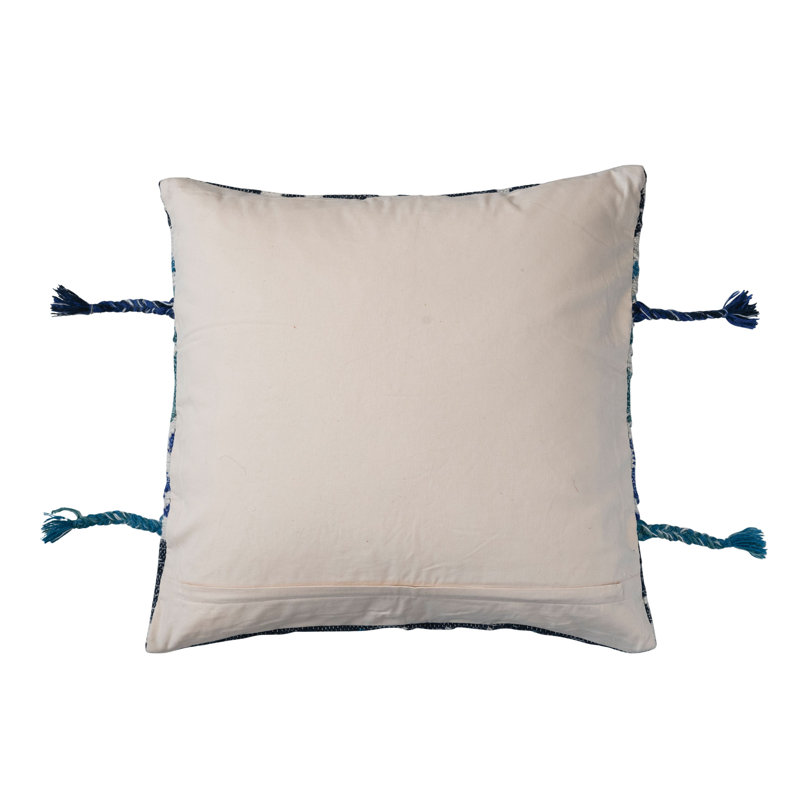 Multicolor Square Embroidered Ikat Wool and Cotton Pillow