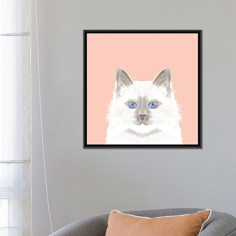 « chat », impression sur toile tendue, H 18 po x l 18 po x P 1,5 po, Toile avec cadre noir, Pas de tapis