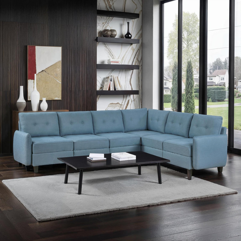 Canapé modulaire moderne et contemporain de 112 po Hultgren - ensemble modulaire rembourré texturé avec rangement capitonné et détails capitonnés