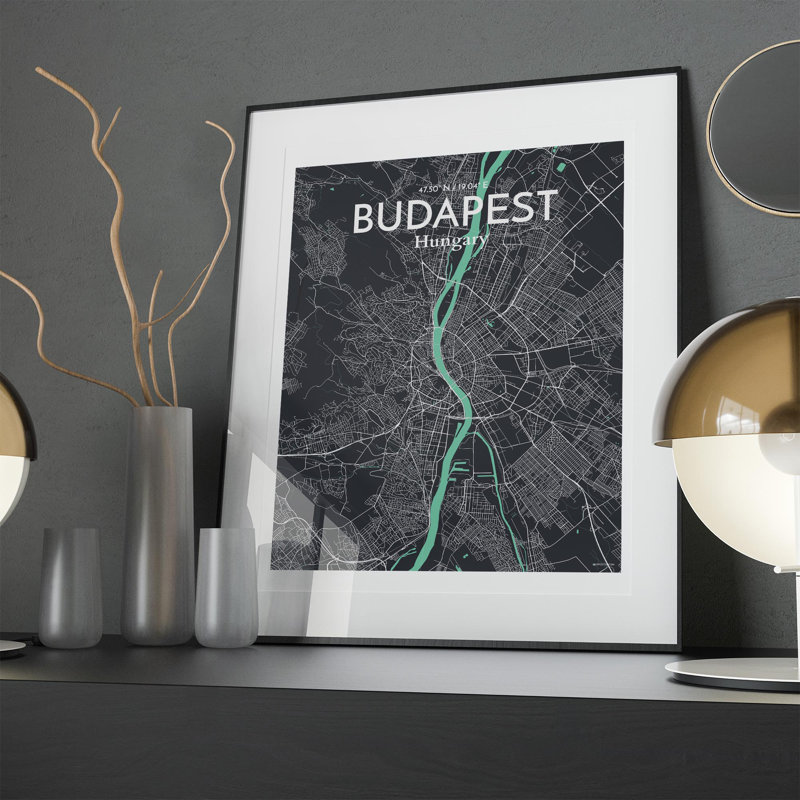 Budapest City Map in Dream 1 Piece Wall Art, 20cm H x 16cm W x 0.05cm D