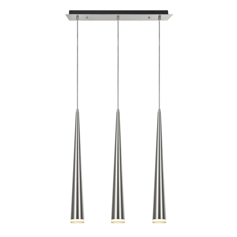 3 - Light Satin Nickel Kitchen Island Pendant, Brushed Nickel, 74.25" H x 23" W x 5" D
