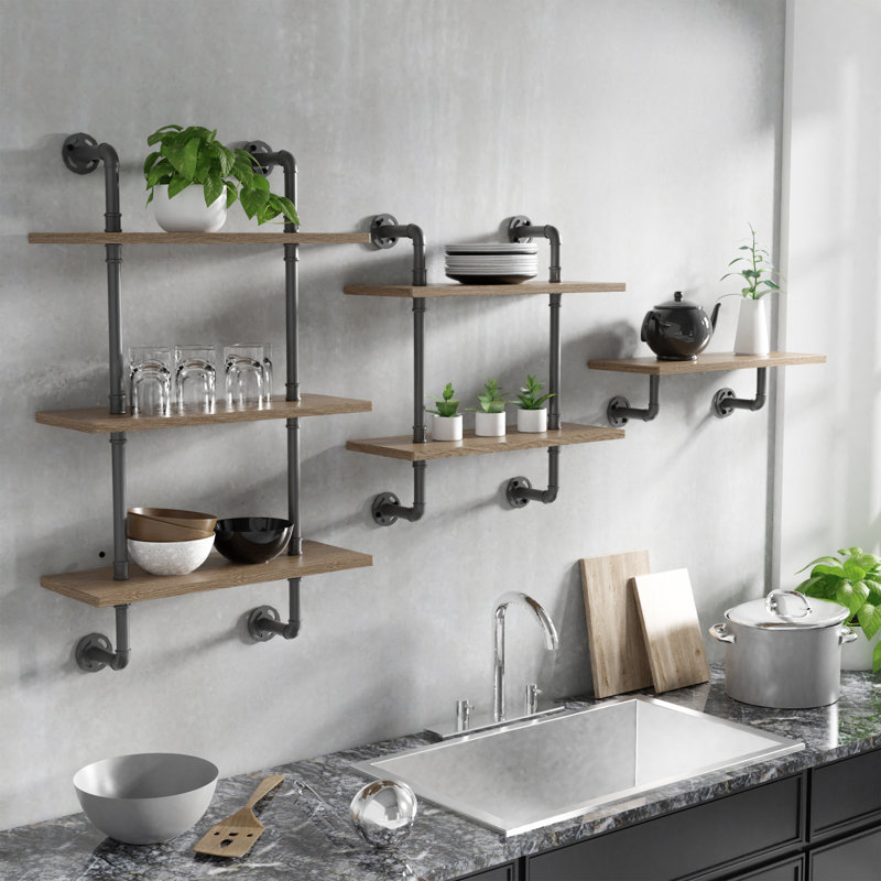 Hollis 3 Piece Industrial Pipe Shelves