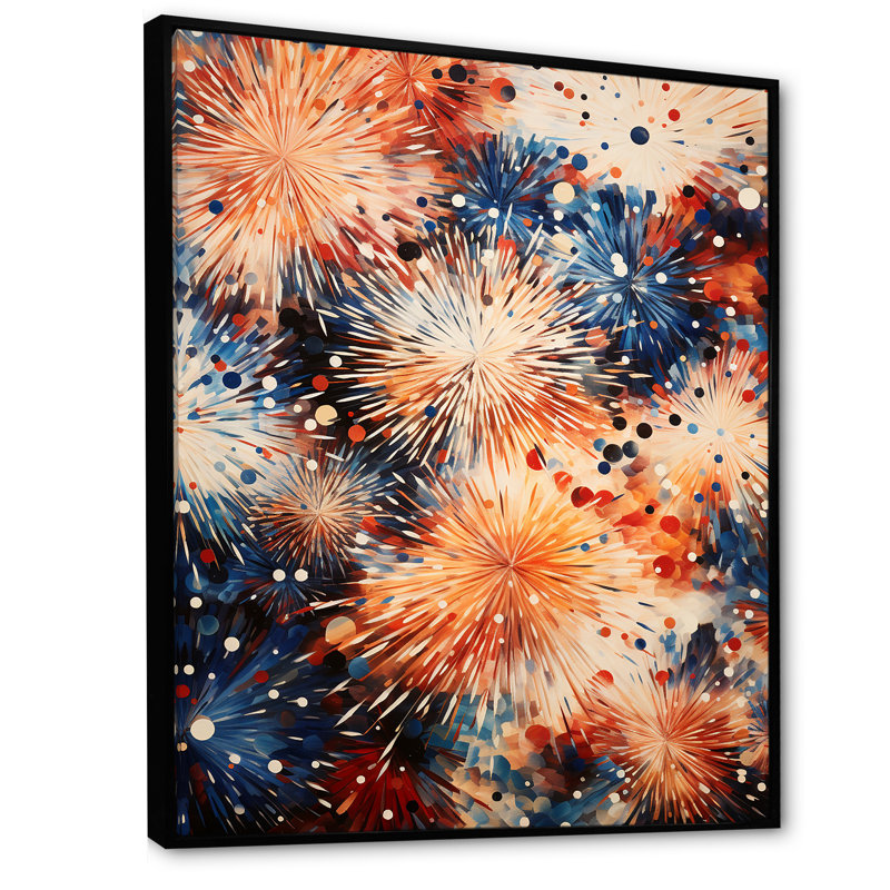 Feux d'artifice bleu et jaune - art mural, Cadre flottant noir, 20" H x 12" W