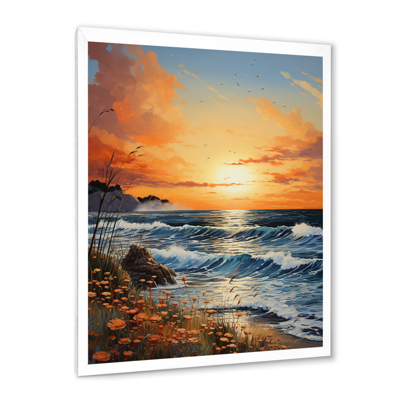 Brise de plage au lever du soleil, Cadre photo blanc, H 32 po x l 24 po x P 1 po
