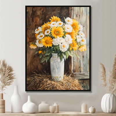 Domitri Sunflower And Peony Bouquet At The Farm II - Sunflowers Canvas Wall Art