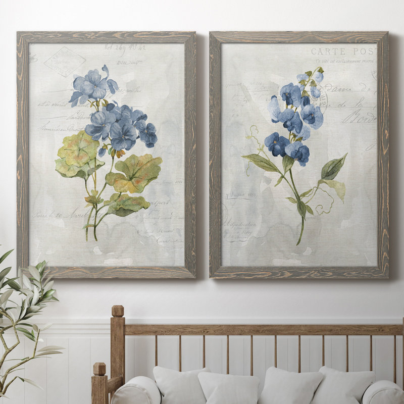 Lin bleu géranium - ensemble de 2 reproductions d'art, Toile encadrée, H 44 po x l 31 po, Gris