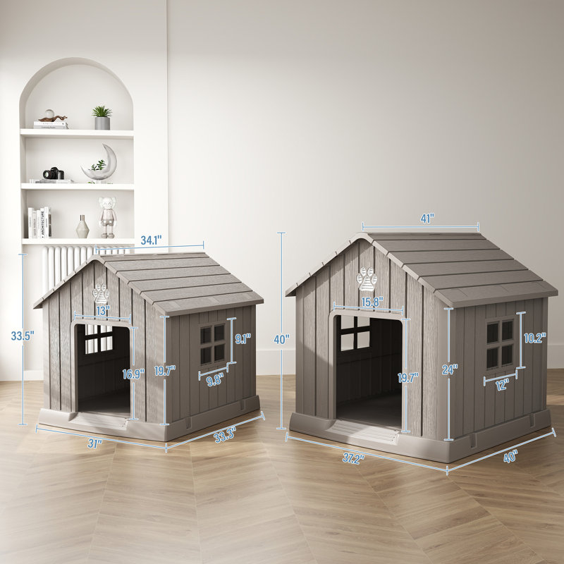 Niche d'extérieur résistante aux intempéries pour les petits et moyens chiens, Gris, H 40 po x l 37,2 po x P 40 po