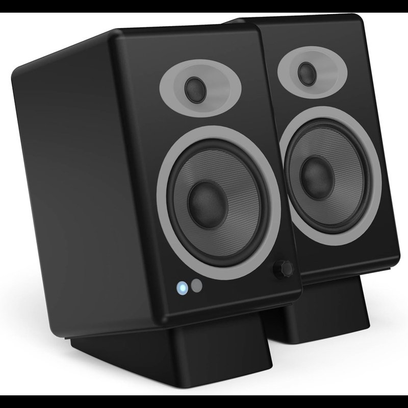 Symple Stuff Desktop Speaker Stands Wedge, Desk Speaker Stands For Medium Speakers, Anti Vibration Silicone Angle Wedge Speaker Riser For Computer, Bookshelf, And Studio Speaker Stand, Black, Medium