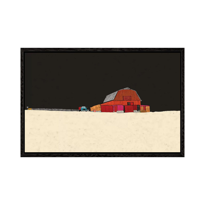 Farmhouse At Night by Ynon Mabat - Painting on Canvas, 101.6 cm H x 66.04 cm W, Black Framed
