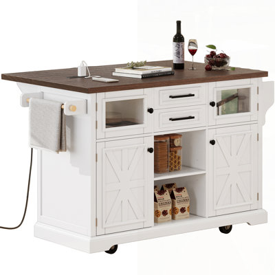 Versatile Kitchen Island With Drop Leaf, Power Outlet, And Storage, Perfect For Modern Kitchens And Dining Rooms