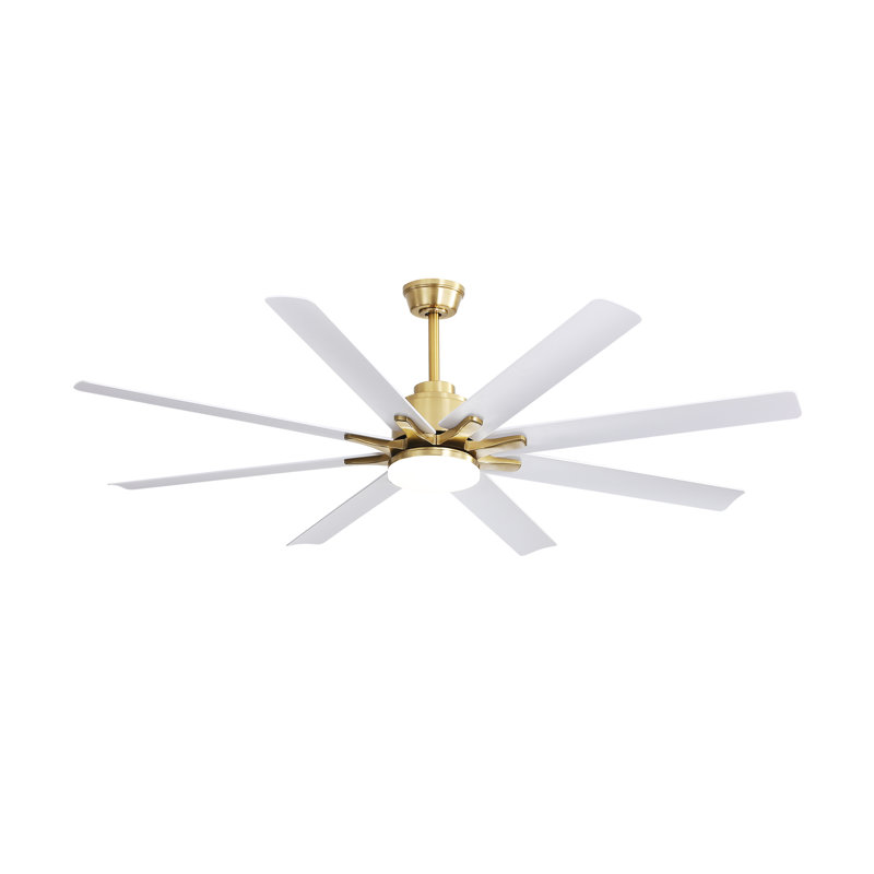 Ventilateur de plafond doré moderne de 66 pouces avec lumière DEL à intensité variable, ventilateur de plafond intelligent à 8 pales en ABS avec télécommande, moteur à courant continu réversible pour le salon, le bureau personnel