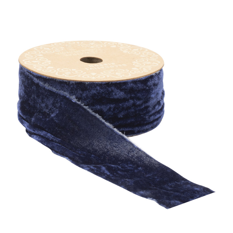Ruban de velours à bord brut, H 2,5 po x l 360 po x P 2 po, Bleu