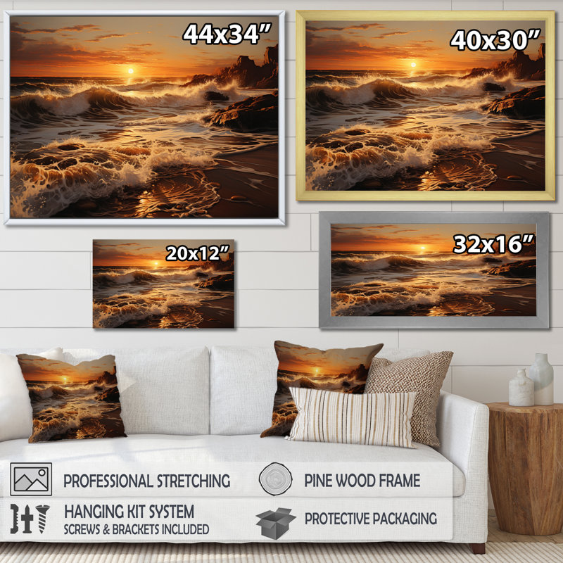 Photo de plage Sables d'or XXI - impression, Encadrement doré, H 30 po x l 40 po x P 1,5 po