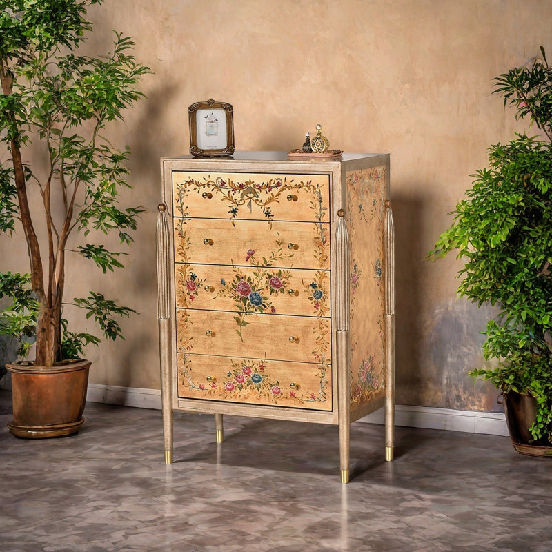 Armoire rustique 5 tiroirs peinte à la main