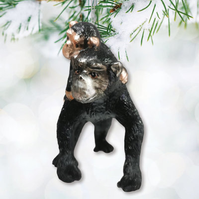 Charming Gorilla Family Kinship Glass Ornament, Mother and Baby Animal