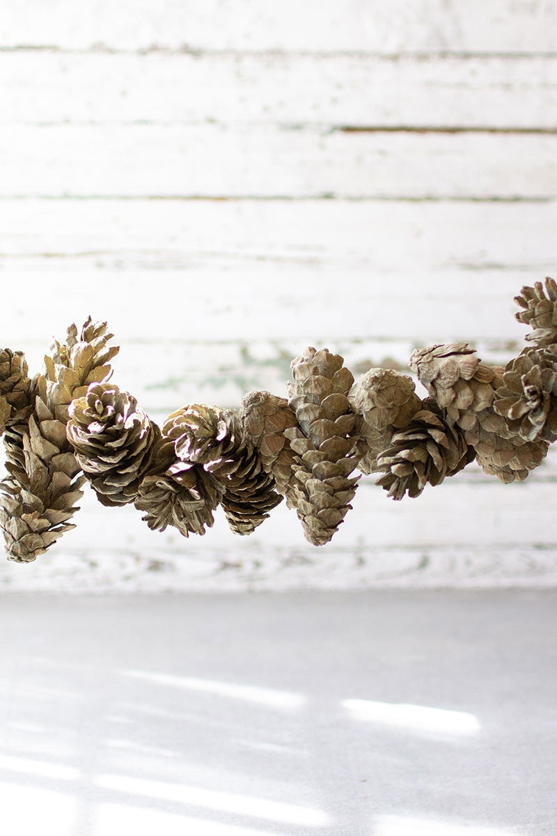  Rustic Pinecone Garland with Sage Green Accents Set of 6, 6" H
