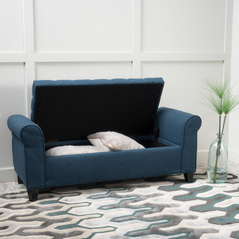 Banc de rangement Claxton de 127 cm (50 pouces) de style contemporain, capitonné, avec couvercle rabattable, accoudoirs arrondis et charnières à fermeture douce.