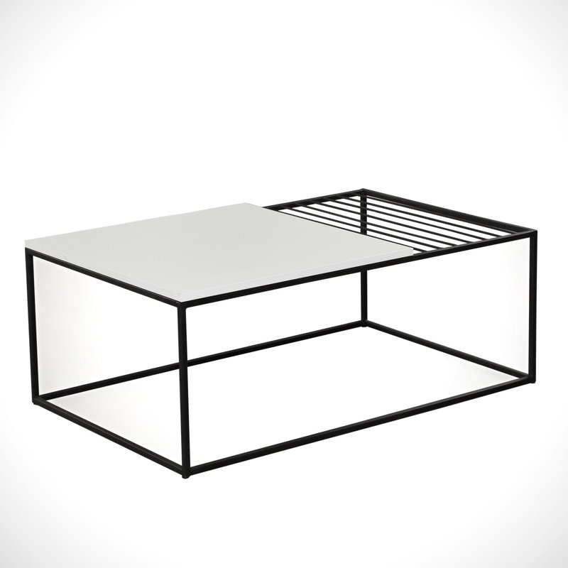 Modern Coffee Table with Metal Legs, Solid White Finish, 37.4 x 16.9 x 21.3 inches | 100% Melamine Coated Particle Board, 0.7 inches Thick | Durable Electrostatic Powder Coated Legs, Stylish Industrial Design