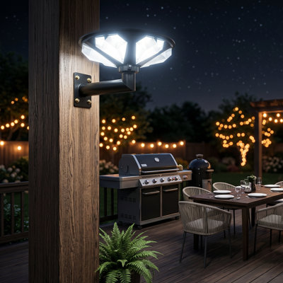 Lampadaire solaire extérieur de 42 cm (16,5 pouces) avec support en L à 90°, 648 DEL, étanche IP65, détecteur de mouvement, télécommande