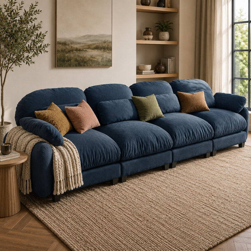 Canapé Gatton surdimensionné 4 places à effet nuage, canapé modulaire haut de gamme en chenille avec assise profonde et coussins en mousse haute résilience et ressorts, canapé de salon moderne avec coussins lombaires