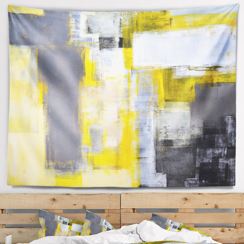 Tapisserie abstraite de flou gris et jaune, H 50 po x l 60 po